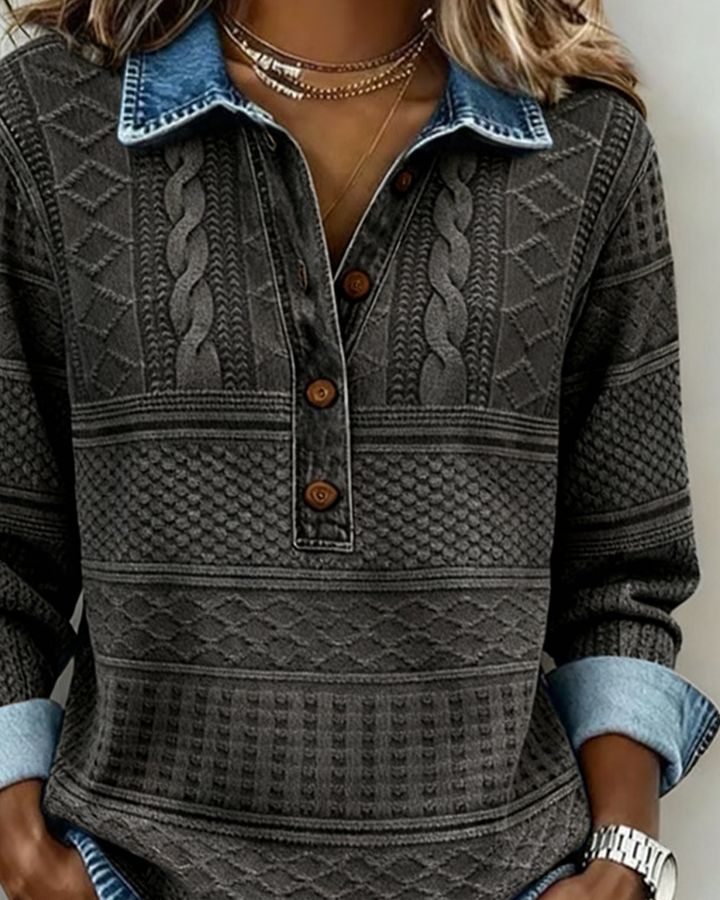 Alexandra |Trendy Sweatshirt with Half Button and Collar