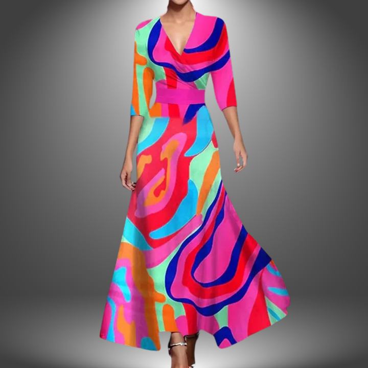 Zora - Elegant V-Neck Half Sleeve Bohemian Maxi Dress