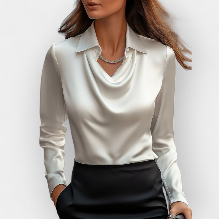 DILANA | Women’s Draped Neck Long Sleeve Blouses