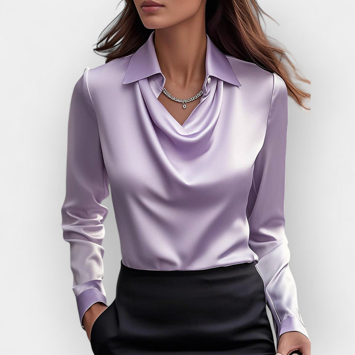 DILANA | Women’s Draped Neck Long Sleeve Blouses