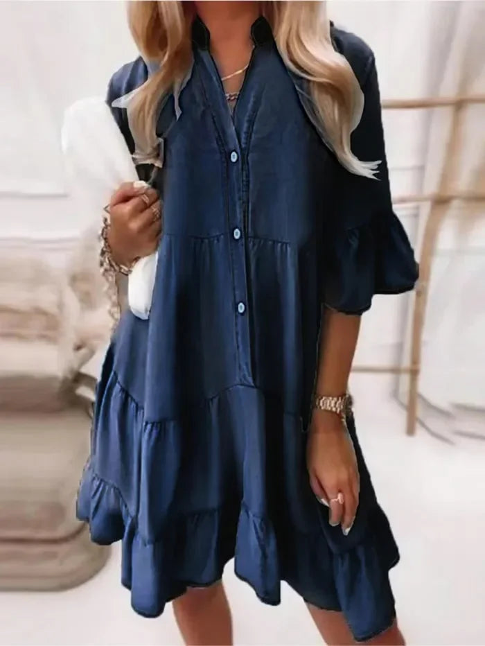 Amy | Denim Dress with Ruffle Details