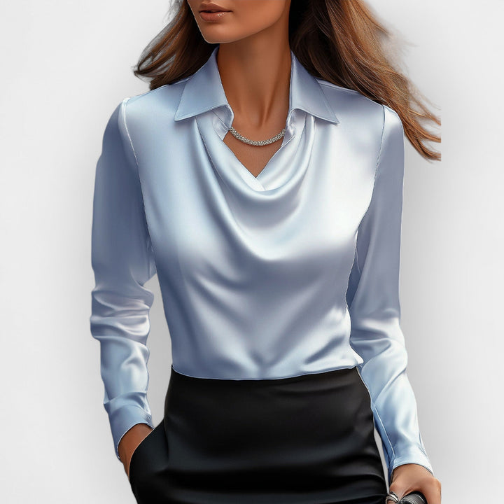 DILANA | Women’s Draped Neck Long Sleeve Blouses