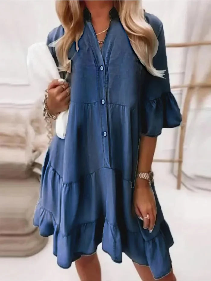 Amy | Denim Dress with Ruffle Details