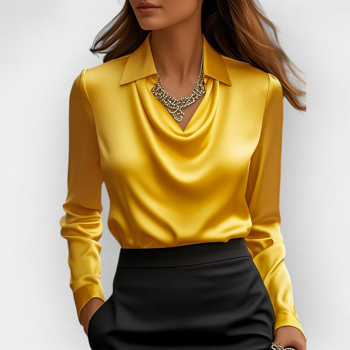 DILANA | Women’s Draped Neck Long Sleeve Blouses
