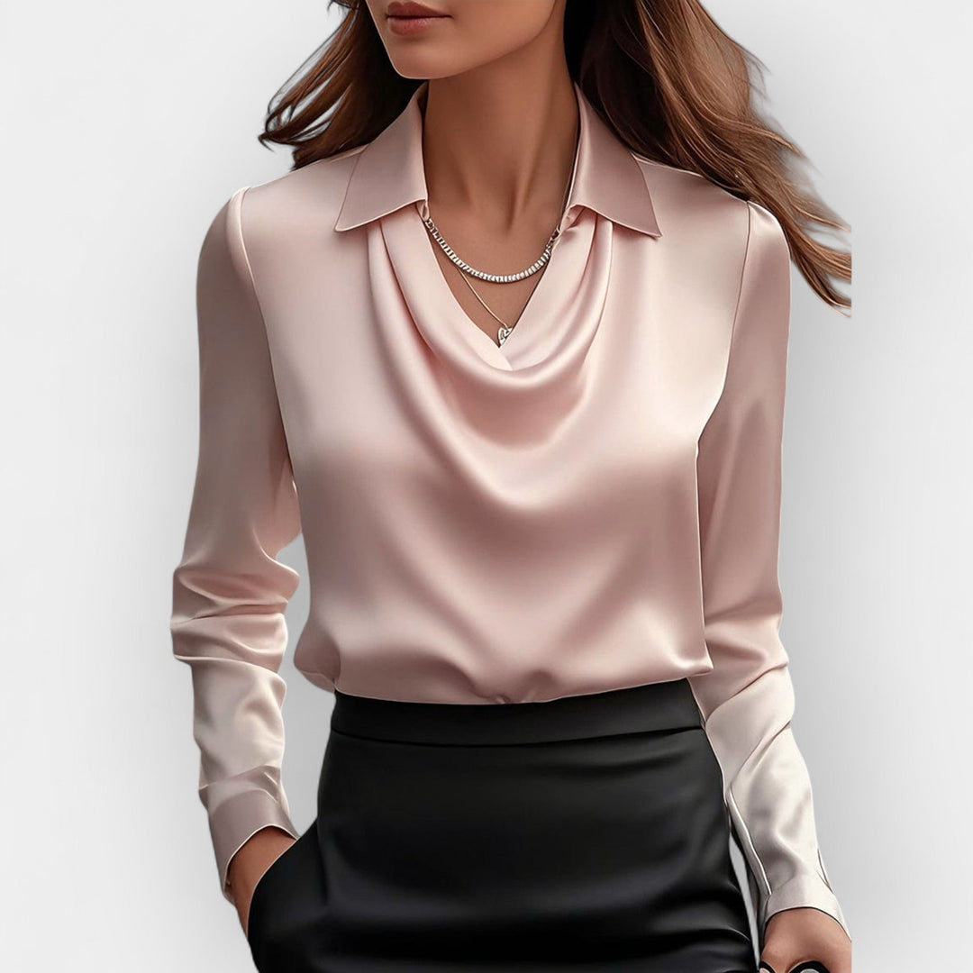 DILANA | Women’s Draped Neck Long Sleeve Blouses
