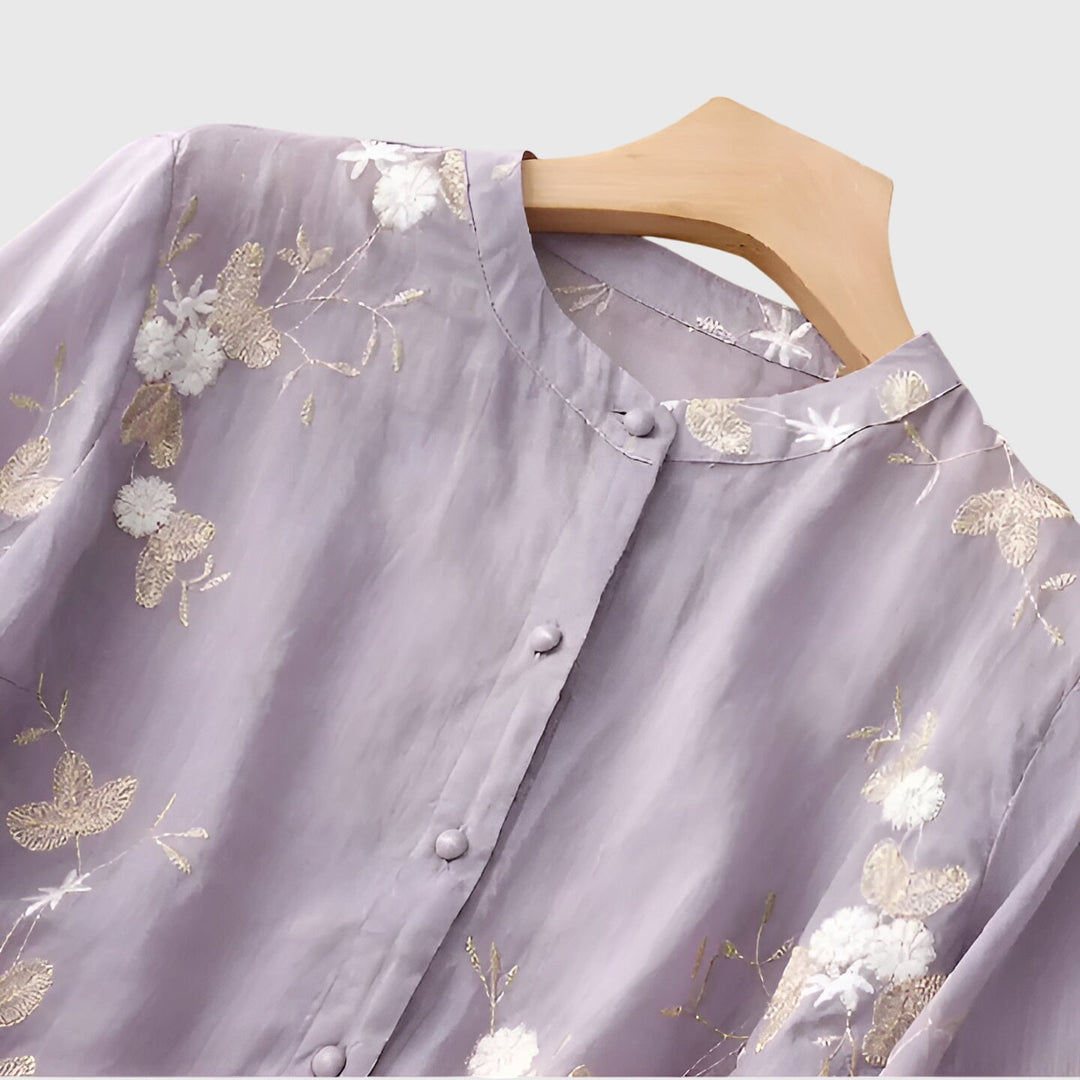 Annie | Elegant Top with Embroidered Flowers